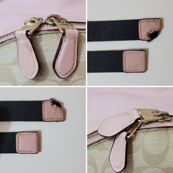 COACH Signature Canvas Mini Backpack Khaki Pink Leather Trim Bag